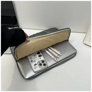Glossy embossed soft PU laptop sleeve, large capacity zipper document bag for daily office use.