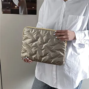 Stylish shiny quilted PU leather laptop sleeve and large capacity versatile document bag.