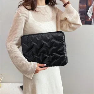 Stylish black glossy PU quilted laptop sleeve with large capacity clutch document bag