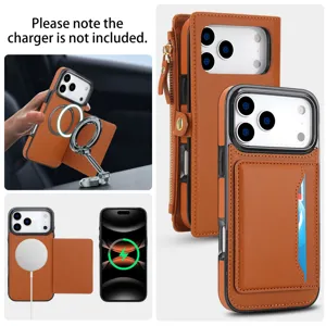 Custodia a Portafoglio in Pelle Magnetica Business Cover Multifunzionale con Cerniera e Slot per Carte con Tracolla per Apple iPhone