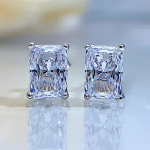Radiant schliff zirkonia ohrstecker aus s925 silber, glänzende rechteckige ohrringe für frauen.