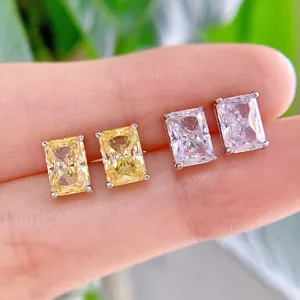 Strahlender geschliffener simulierter Diamant Silber Ohrstecker, elegante Ohrringe.