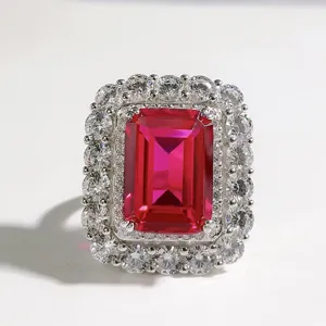 Luxus 925 Sterlingsilber Roter Edelstein Ring Mit Hohem Kohlenstoff Diamant Paved Minimalistisch Elegante Damen Schmuck