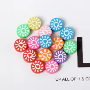 Colorful polymer clay loose beads with heart sun pattern for DIY handmade bracelet necklace jewelry.