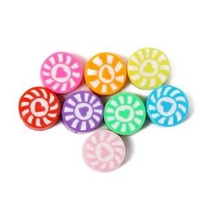 Colorful polymer clay beads with cute heart sun pattern for DIY jewelry making bracelets.