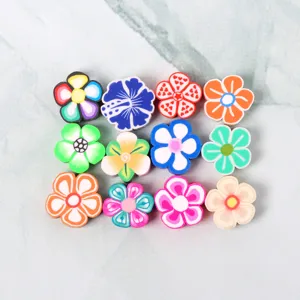 Colorful polymer clay flower beads for DIY jewelry making, perfect for handmade bracelets and necklaces.