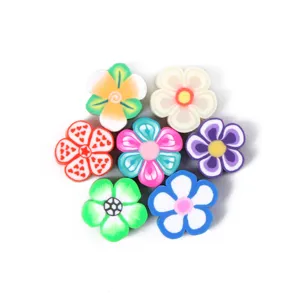 Colorful polymer clay flower beads, handmade DIY jewelry making supplies main view.