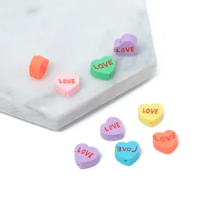 Colorful heart clay beads with letters DIY handmade bracelet jewelry making accessory