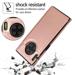 Rosa Leder Flip Handytasche Detailansicht mit präzisem Kameraausschnitt und Kartensteckplatz.