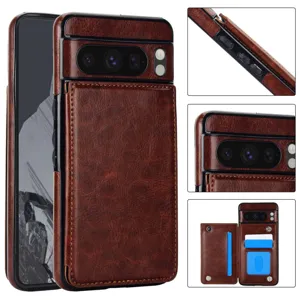 Funda de cuero marron para telefono tipo cartera con ranuras para tarjetas Google Pixel