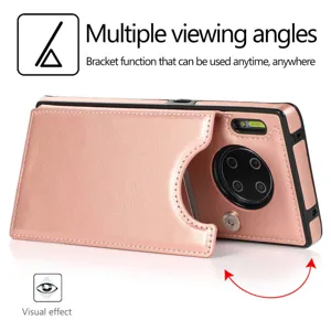 Roségoldenes Leder-Brieftaschen-Handyhülle mit Kartenfach und Standfunktion für Huawei.