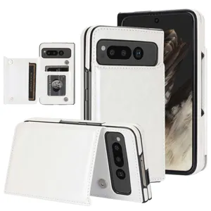 White leather folding phone case with card slots for Google Pixel Fold business cover