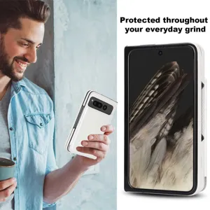 Leather folding phone case with card slots and double buckle design for Google Pixel Fold.
