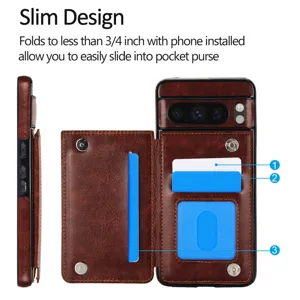 Funda tipo cartera de cuero con ranuras para tarjetas y soporte para Google Pixel, diseño fino.
