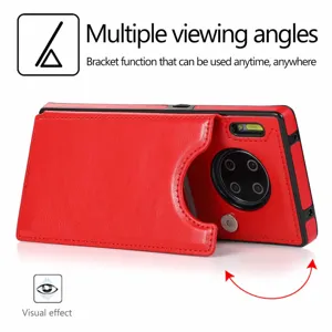 Rote Leder Handyhuette mit Kartenfach und Standerfunktion fur flexible Blickwinkel.