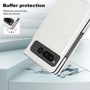 White leather protective case for Google Pixel Fold with camera guard and card slot design.