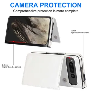 Leather wallet case for Google Pixel Fold with card slots, dual snap closure, and camera protection.