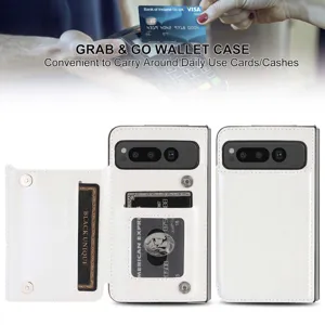 White leather wallet phone case for Google Pixel Fold with card slots and secure double snap buttons.