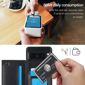 Funda de cuero negro para móvil con tarjeteros y tapa protectora estilo cartera para Pixel.