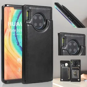 Leder Brieftasche Schutzhülle mit Kartenfächern für Huawei Mate 30 Pro Handytasche Schwarz
