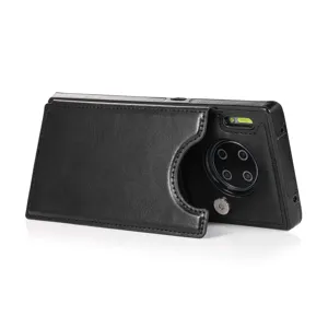 Schwarze Leder Handytasche mit Kartenfach, stilvolles Schutzcover für Smartphones.