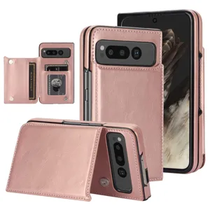 Detail view of the premium leather wallet phone case showing card slots and secure dual clasps.