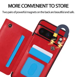 Fundas de cuero rojo para telefono tipo cartera con ranuras para tarjetas y cierre doble.