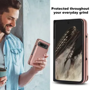 Business folding leather phone case with card slots and double buckle for Google Pixel Fold.