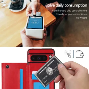 Funda de cuero para Google Pixel con ranuras para tarjetas estuche protector rojo con soporte