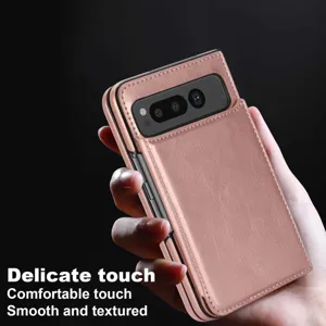 Rose gold leather folding phone case with card slot and double buckle design for mobile phone