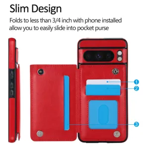 Funda de cuero rojo plegable con ranuras para tarjetas y diseño fino para tu teléfono.