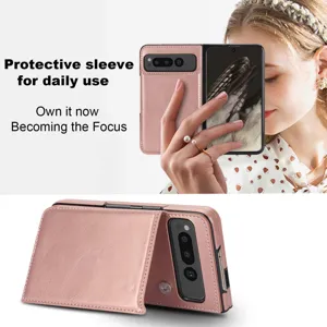 Premium PU leather protective sleeve compatible with Google Pixel Fold phone cases with card slots.