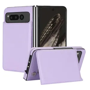 Purple leather foldable phone case with card slot and functional stand for Pixel Fold.