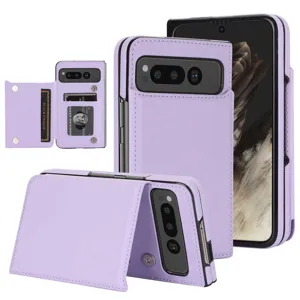 Premium purple leather wallet phone case with card slots and stand for fold phones
