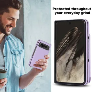 Business leather flip wallet case with card slots and double buckle for Google Pixel Fold.
