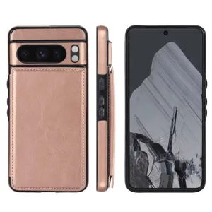 Vista detallada de la funda tipo cartera de cuero PU con tarjetero y función de soporte.