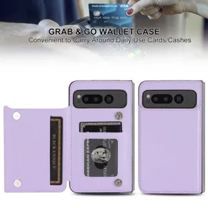 Premium leather wallet case with card slots and double buckle for Google Pixel Fold mobile.