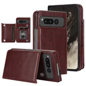 Premium leather wallet case for Google Pixel Fold with card slots and double clasp design.