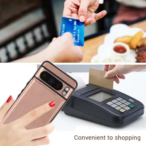 Moderna funda cartera de cuero para Google Pixel con ranura para tarjetas y soporte.