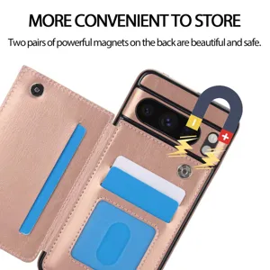 Funda de libro de cuero Google Pixel con ranuras para tarjetas y soporte magnético.