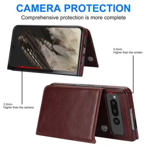 Google Pixel Fold business leather folding phone case with card slots and dual buttons.