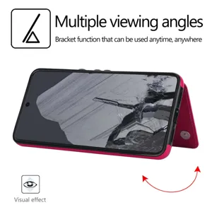 Funda de piel para Google Pixel con tarjetero y funcion de soporte en color rosa.