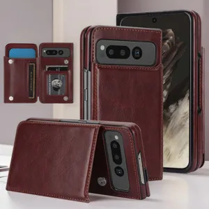 Business Retro PU Leather Phone Case For Google Pixel Fold Wallet Case With Dual Buckle Card Slots Shockproof Protective Sleeve Cover