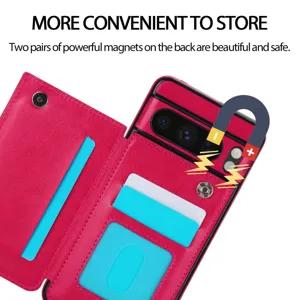 Funda de cuero rosa para Google Pixel con ranuras para tarjetas y cierre magnético fuerte.