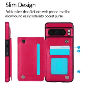 Funda de cuero delgada tipo billetera con ranuras para tarjetas y soporte para uso diario.