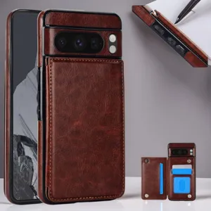 Funda de Teléfono Cartera de Piel Sintética Color Sólido Con Ranura para Tarjeta Soporte Doble Hebilla Protección Completa Compatible Para Google Pixel