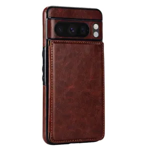 Funda de cartera de cuero PU marrón para Google Pixel con ranuras para tarjetas y soporte.