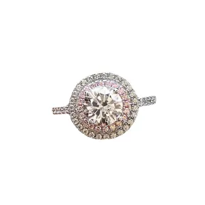 S925 Silver Pink Diamond Halo Ring Micro-Pave Sparkle Simulated Gemstone Fashion Jewelry Main