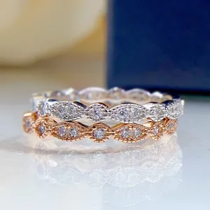Anello Fede Matrimoniale in Strass Argento Sterling 925 per Donna Vintage Lusso Eternità Corona Ondulato Impilabile Gioielli Regalo