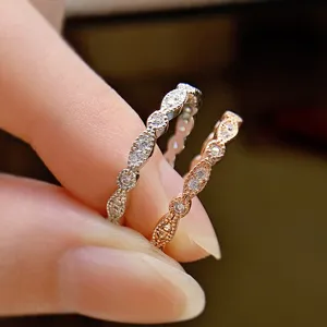Anillo apilable plata oro rosa circonita cúbica brillante joyería minimalista elegante mujeres